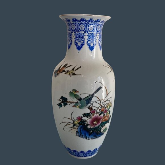 Vintage Asian Porcelain Vase With Bird Pheasant Floral - Picture 3 of 8